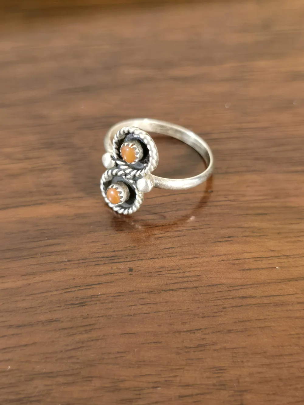 Sterling Style Double Orange Cabochon Rope Ring
